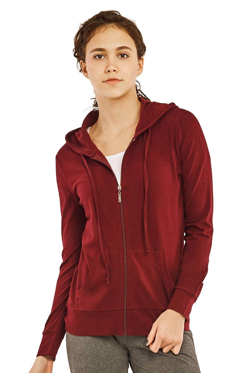 Cottonbell Women's Zip Up Cotton Light Hoodie Jacket (S, Burgundy) - Image 1